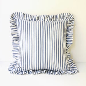 Ruffled cushion cover blue and white striped pillows with frill nursery decor made in Australia bed pillow chair cushions baby shower gift