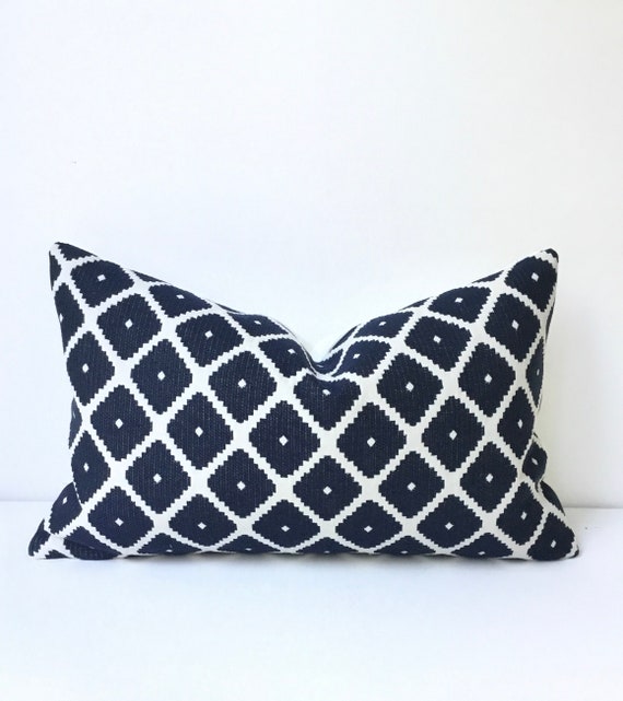 Navy Geometric Lumbar Pillow, Chair Cushion, Small Pillow, 50 X 30cm, 20 X  12 Inch, Linen Cushion, Made in Australia 