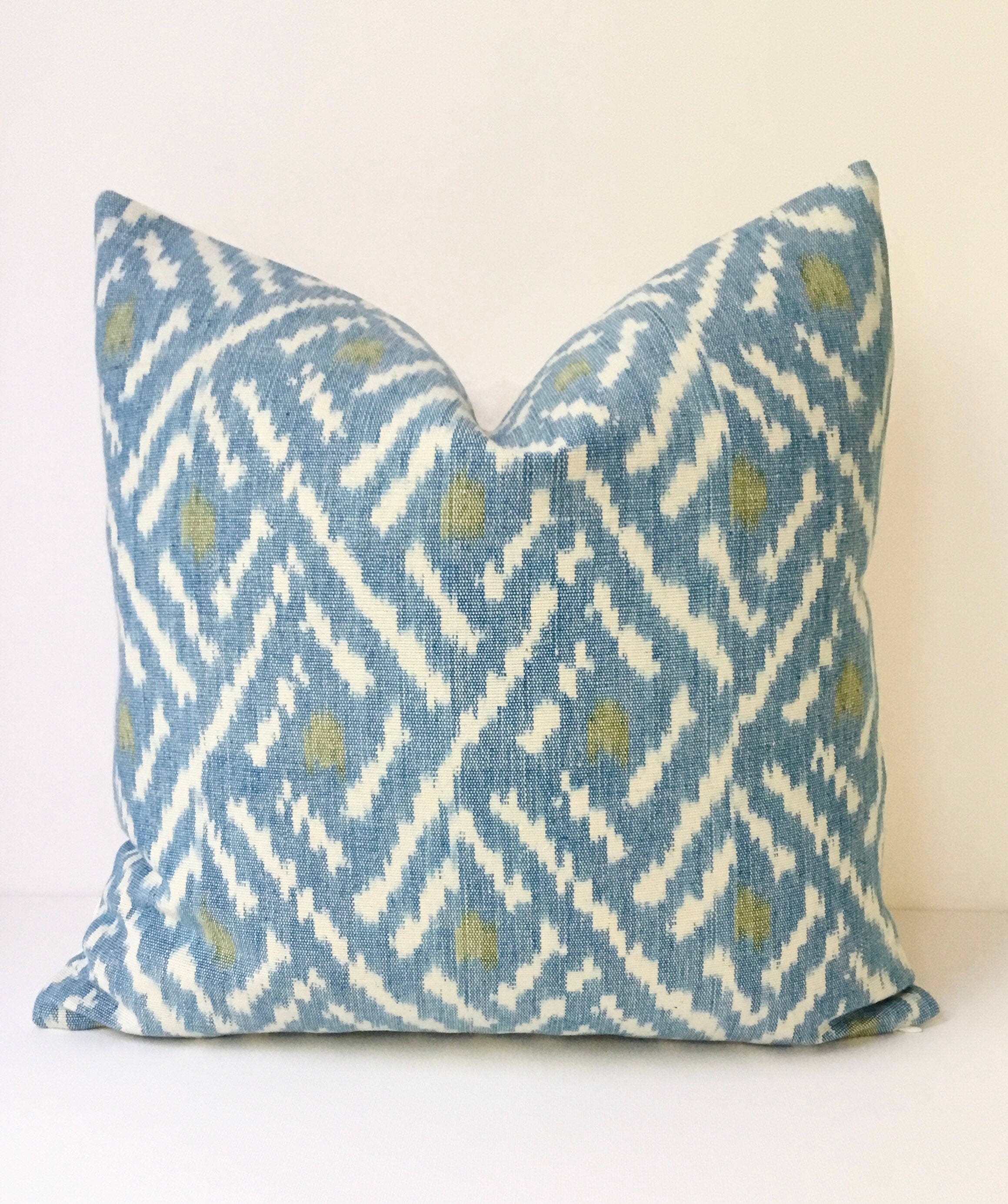 Woven Ikat Blue and Green Cushion Covers Coastal Pillows Etsy