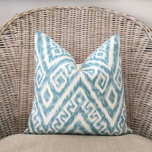 Ikat linen cushion covers, Hamptons pillows, Jaclyn Smith designer fabric, coastal decor, housewarming gift