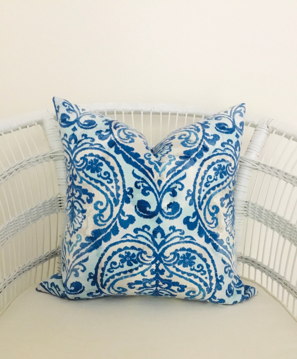 Blue and white outdoor indoor coastal cushions damask design Etsy
