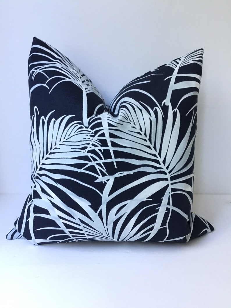 Coastal Style Black and White Outdoor Cushions Palm Leaf Etsy