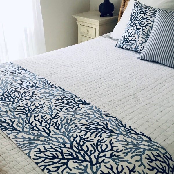 Bed runner coastal style, bed scarf, blue and white bedroom decor, condominium bed linen, Australian Made, resort style bedding