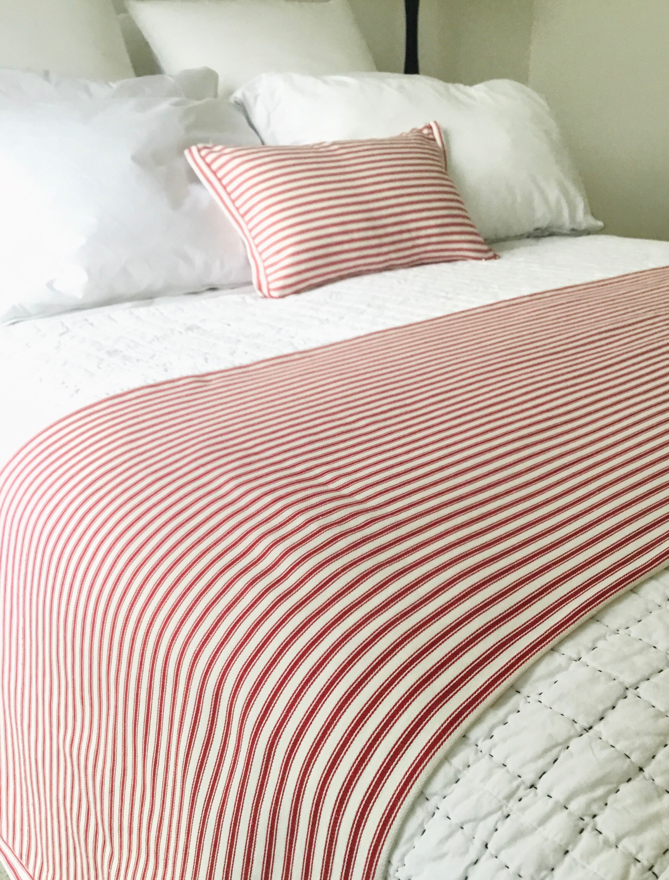 Bed Runner in Red Ticking Stripe King Size Bed Scarf Made in Etsy