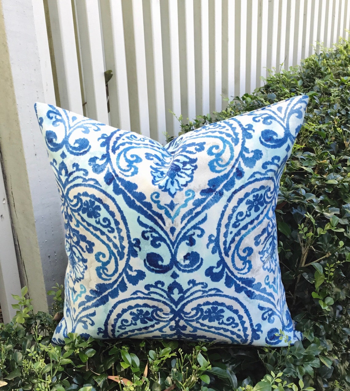 Blue and white outdoor indoor coastal cushions damask design Etsy
