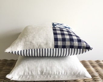 Pair of pillow covers, cushion covers, Hamptons pillows, linen cushions, patchwork cushions, made in Australia