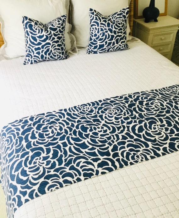 Australian Made Bed Runner King Size Scarf In Navy And White Hampton Style Fabric Queen Australian Made Bed Runner King Size, Which Is Bigger Queen Or King Size Bed In Australia