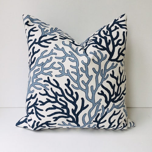 Blue and White Coral Pillow Cover Hampton Style Navy Blue Etsy Australia