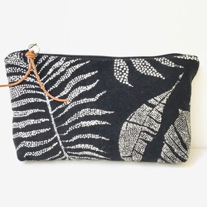 Fabric purse handbag organiser Black and white clutch make up bag botanical zipper purse Gift for a woman Made in Australia