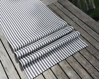 Striped table runner, Black ticking fabric table scarf, Farmhouse table runner, Wedding table runner, Custom made table runners