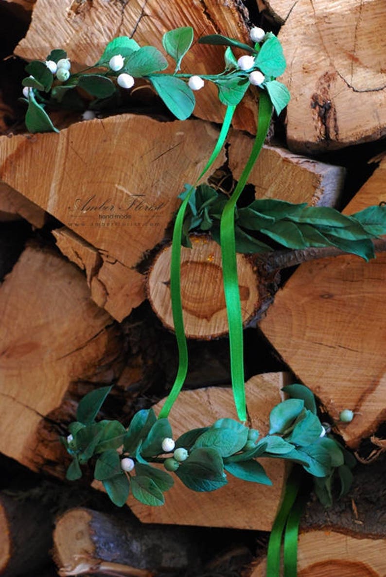 Clay Flower Crown Boho Wedding Green Flower Crown Greenery Etsy