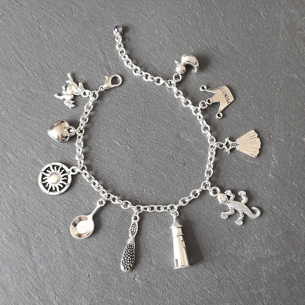 Disney's Tangled Themed Rapunzel Inspired Silver Plated Charm Bracelet Child's and Adult's Length Adjustable Choose Size