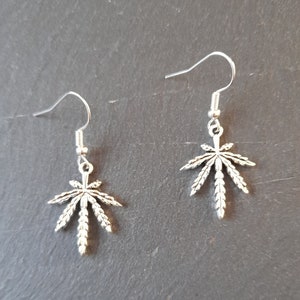 Hemp Leaf Silver Plated Earrings Herbal Life Smoker Gift Herb