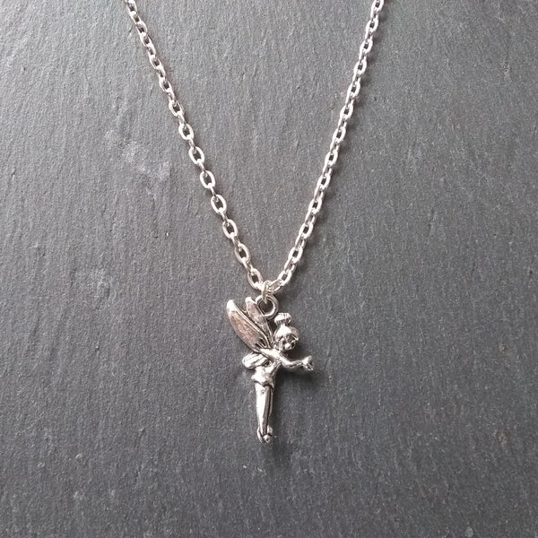 Collier fée clochette inspiré de Disney, chaîne en plaqué argent, collier pendentif fée clochette pour enfant, choix de 3 modèles différents