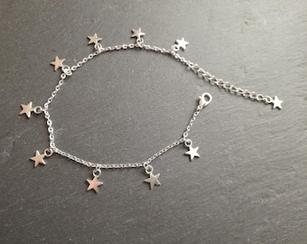 Silver Star Charm Anklet Silver Plated Chain Celestial Ankle Bracelet Dangle Stars Stack Layer Different Sizes