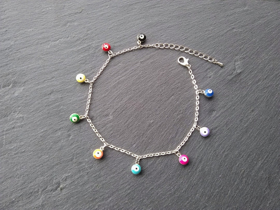 Tobillera Con Ojo Turco Colorido Ba ada En Plata Amuleto De La Suerte Tobillera Con Ojo Turco Colorido Ba ada En Plata Amuleto De La Suerte
