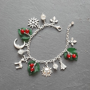 Yule Winter Solstice Shortest Day Christmas Silver Plated Charm Bracelet Festive Xmas Choose Length and Optional Toadstool Charm