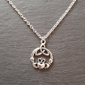 Irish Claddagh Silver Plated Necklace Choose Length Ireland Heritage Hands Heart Triquetra Celtic