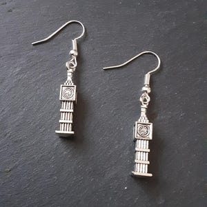 Silver Plated Big Ben Inspired Earrings London Clock England Britain Tourist Souvenir