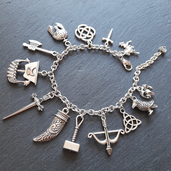 Vikings Silver Plated Packed Charm Bracelet The Last Kingdom Pagan Jewellery Norse Viking The Gods Odin Thor Horn of Plenty Heritage Jewelry