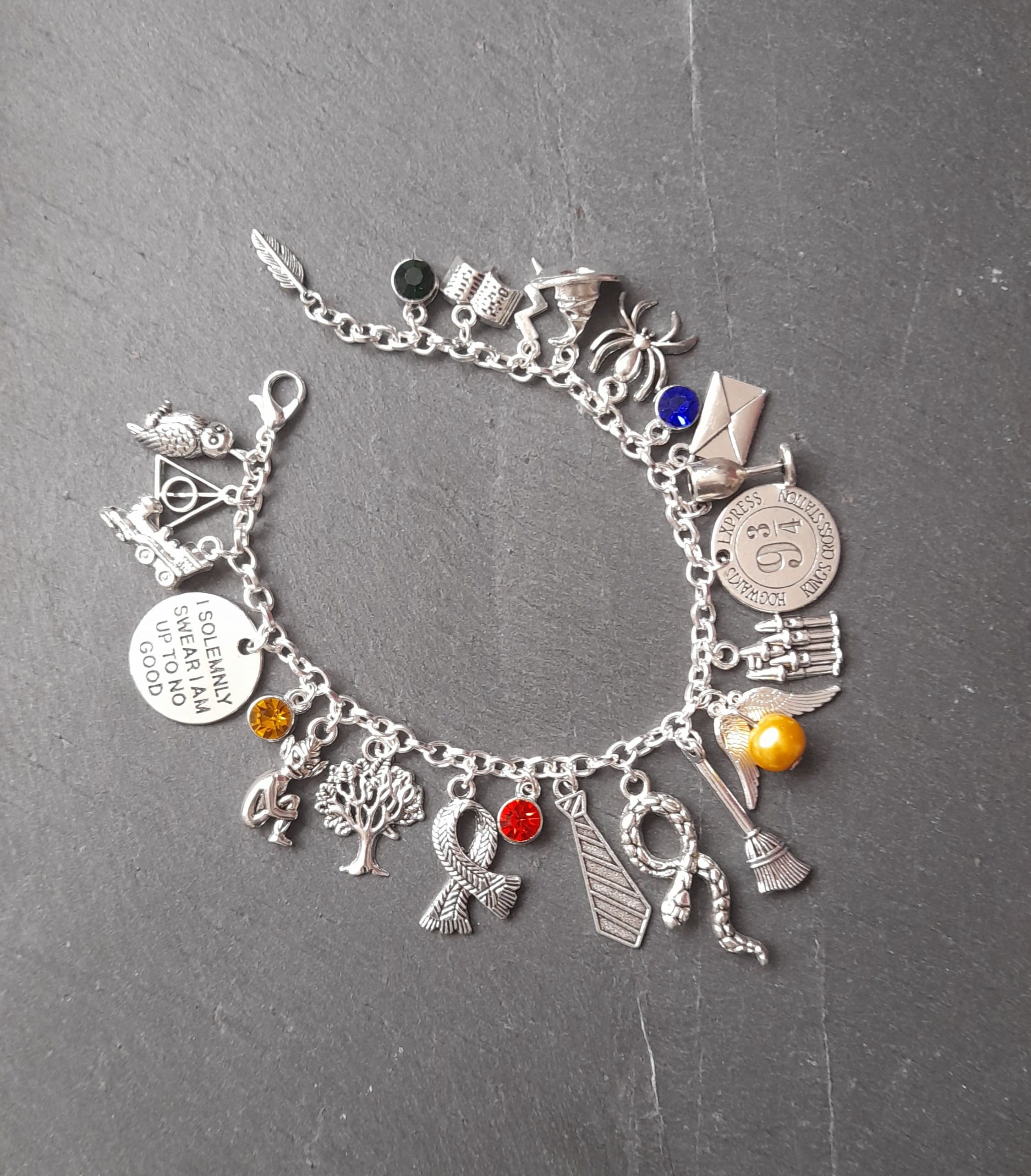 Harry Potter Silver Plated Charm Bracelet with 2 x Charms & Spell Beads