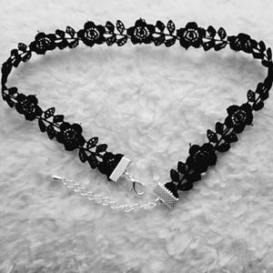 Black Rose Flower Guipure Lace Choker Necklace Silver Plated Fastenings 4 Different Sizes Small Plus Size Length White Pink Cream Available