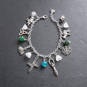 Imbolc Festival Irish Celtic Brigid's Day St. Brigid Cross Silver Plated Charm Bracelet Gemstones Winter Spring Candlemas February Brigit