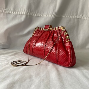 Cartera vintage Finesse La Model New York de piel roja o bolso con cadena