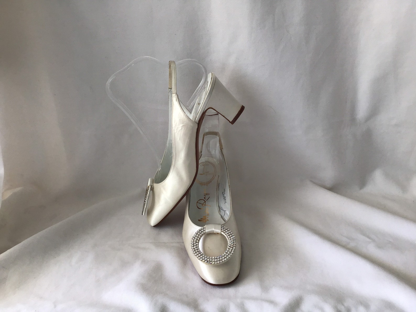 Vintage Miss Rayne White Satin Mid Heeled Slingbacks With - Etsy