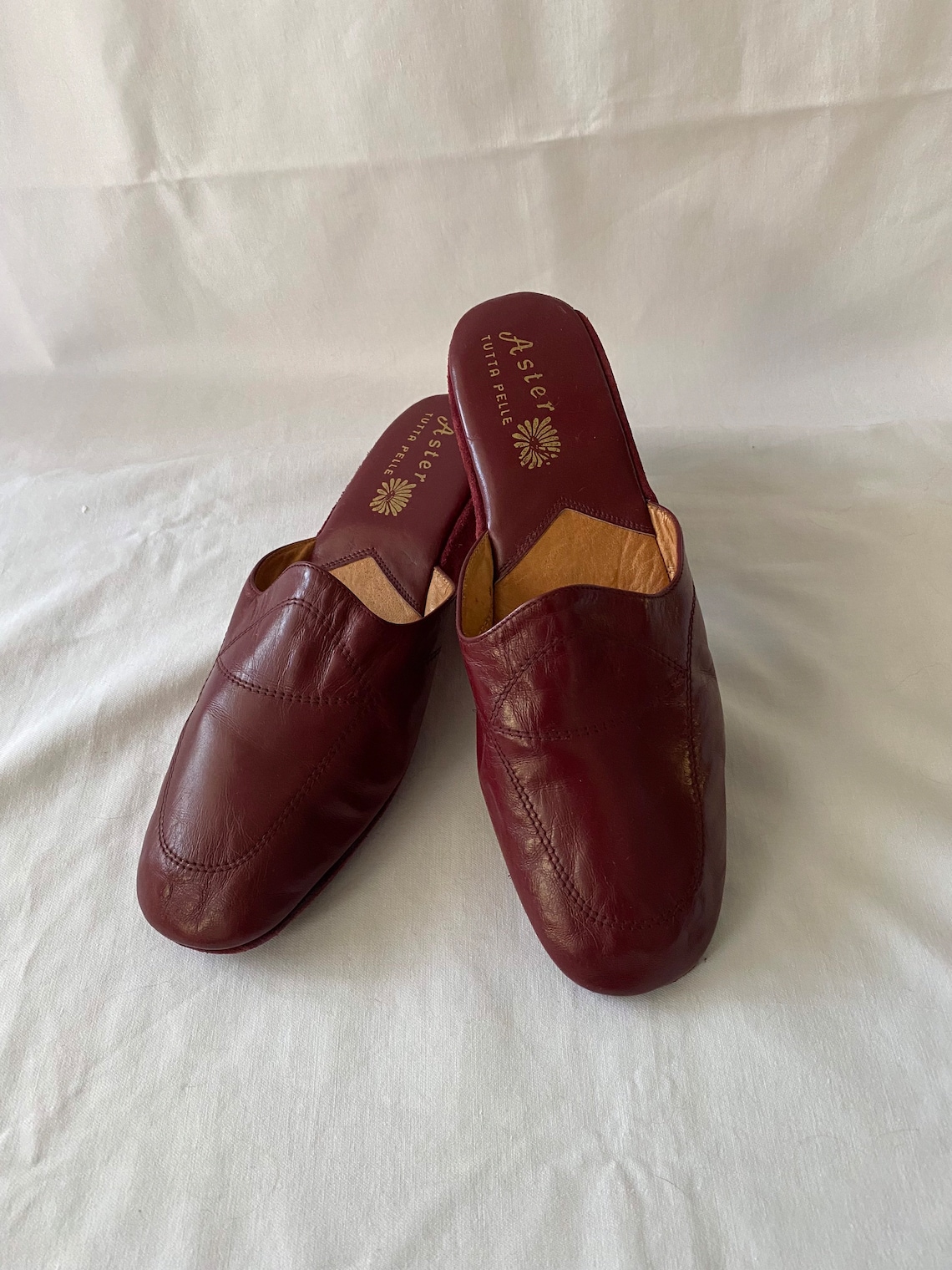Vintage Aster All Leather Burgundy Mules Wedge Slippers Size Etsy UK