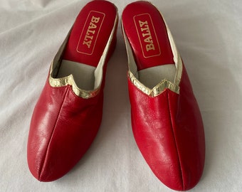 Vintage Bally red leather mule slippers size UK 4