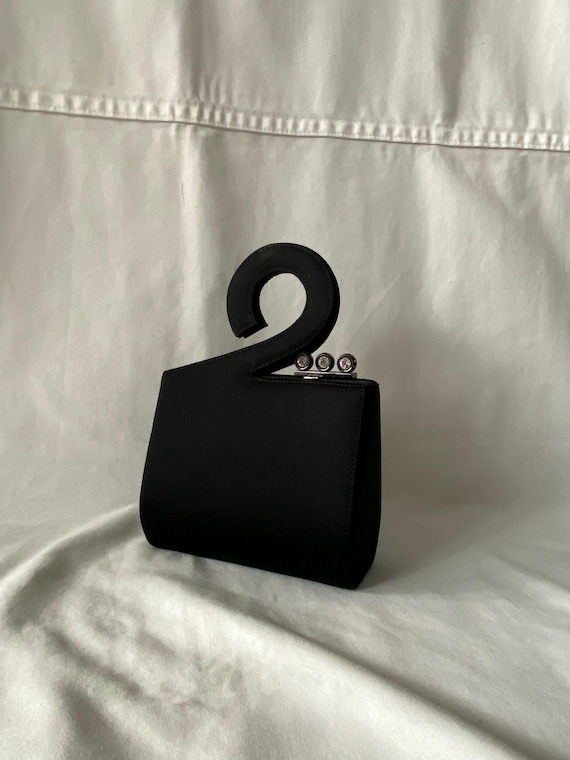 Rodo black satin structured statement bag with cu… - image 1