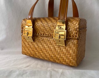 1960s Black Woven Wicker Straw Handbag Box Purse by Koret Etsy