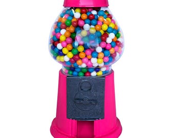Máquina de chicles rosa intenso: Dispensador de caramelos retro, sin monedas