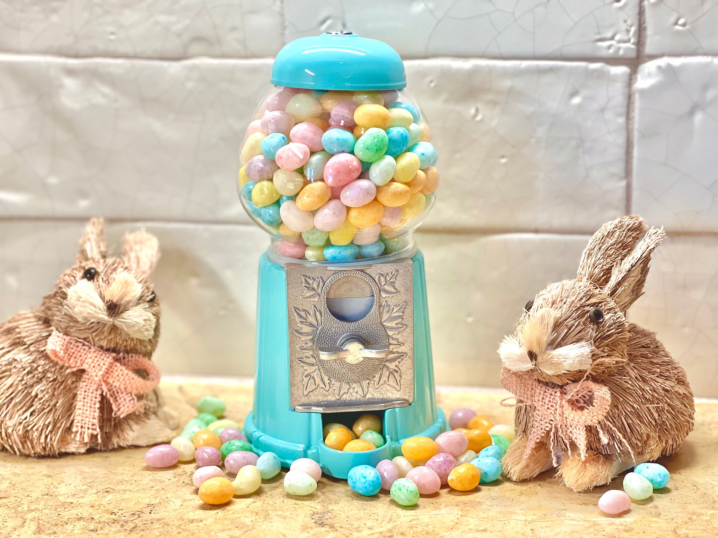 Seafoam Green Retro Gumball Machine: Coin-Free Candy Dispenser