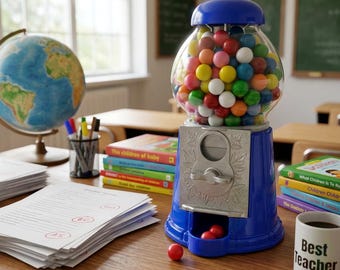 Royal Blue Gumball Machine: Retro Candy Dispenser, Coin-Free Option