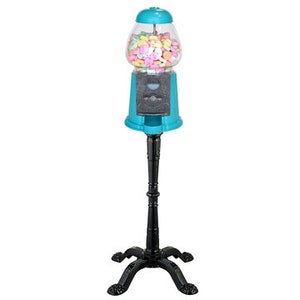Turquoise Gumball Machine - Retro Candy Dispenser, Coin-Free Option, Stand to Match, 4 Sizes, Takes International Coins, Piggybank, TBR List
