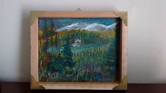 Mountain Cabin In The Woods Acrylic Painting Etsy