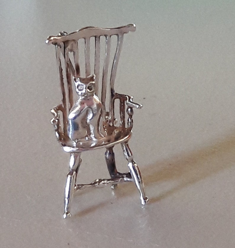 Sterling Silver Cat Sitting On A Chair Pin 925 Cute Displayed As A Knick Knack Great Gift For Any Cat Lover Looks Better Than The Pics