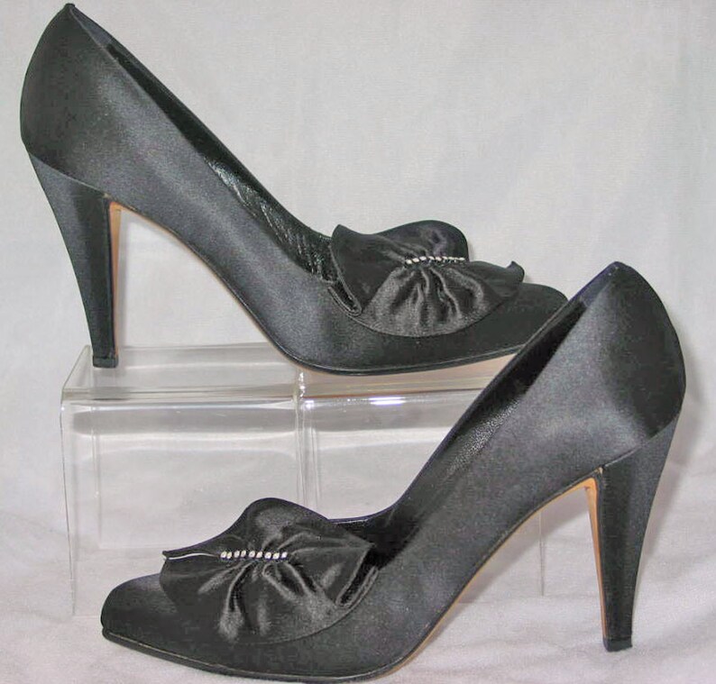 black satin pumps