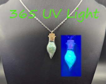 Crushed Uranium Glass Vial Necklace - Handmade - Glowing Glass Jewelry - UV Reactive - Oddities - Witchy - Witchcraft