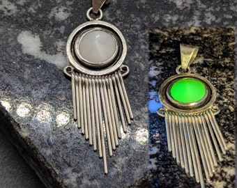 Art Deco Uranium Glass Sterling Silver Pendant - Czech Button