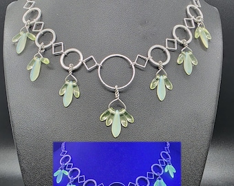 Uranium Glass Necklace - Handmade - Geometric - Art Deco Inspired - Glowing Jewelry - UV Reactive - Whimsical - Funky