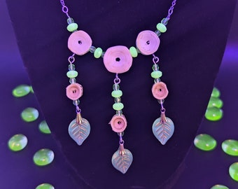 Handmade Uranium Glass & Bone Necklace: Spooky Goth Jewelry