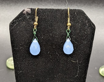 Handmade Chalcedony Drop Earrings: Wire Wrapped Stone Jewelry