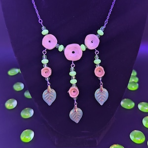 Uranium Glass and Bone Necklace - Life and Death - Jewelry - Handmade - Oddities - Bones - Goth - Gift Idea - Spooky - Creepy - UV Reactive