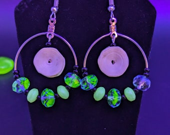 Uranium Glass Bone Earrings: Handmade Goth Spooky Jewelry