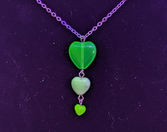 Handmade Uranium Glass Heart Necklace: UV Reactive Pendant