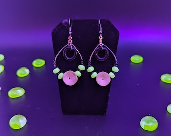 Handmade Uranium Glass & Bone Earrings: Goth Oddities Jewelry