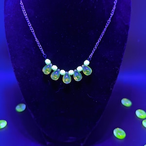Uranium Glass Necklace - Drip Drop - Handmade - UV Reactive - Dangle - Statement Piece - Gift Idea - Fun - Oddities - Goth - Jewelry
